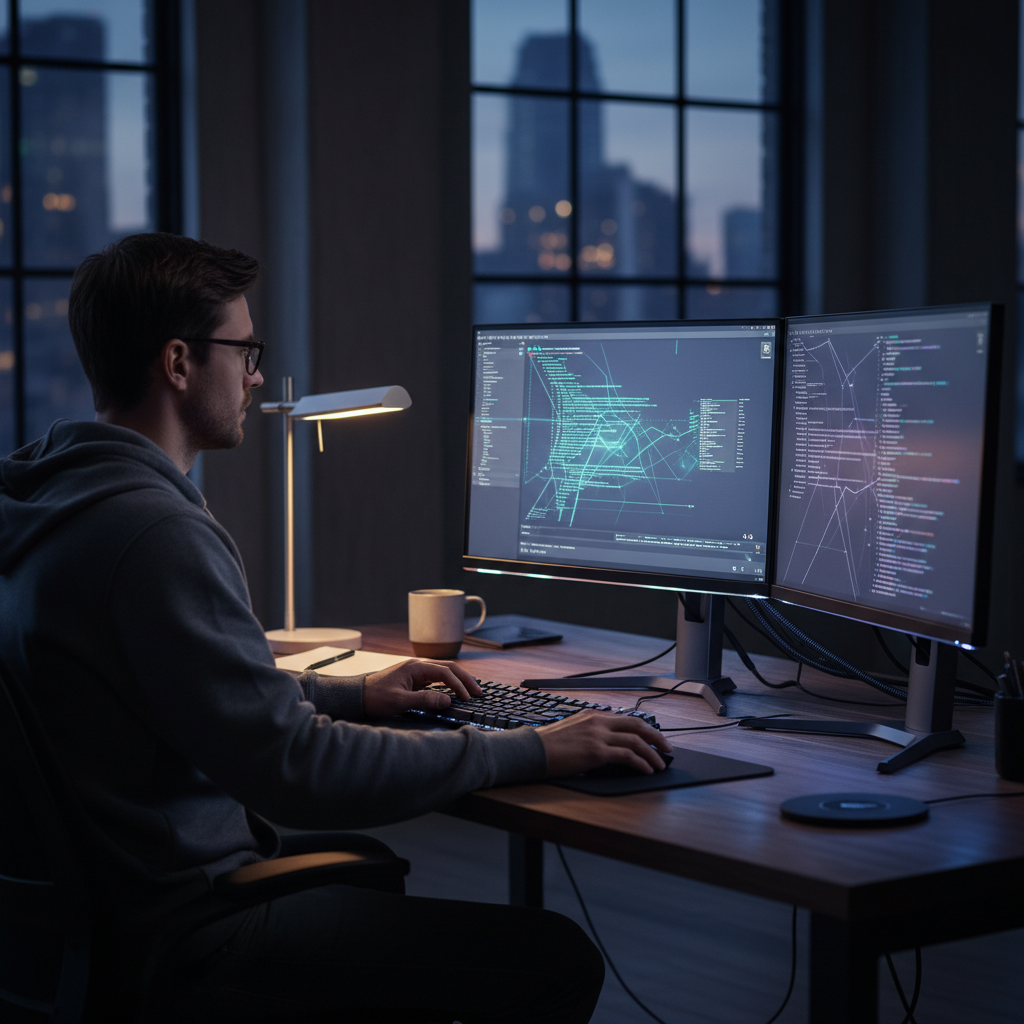IT specialistas prie monitorių dirba su automatizavimo sprendimais