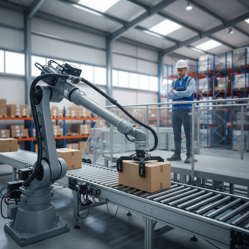 Robotizuota sandėlio linija su prižiūrinčiu žmogumi