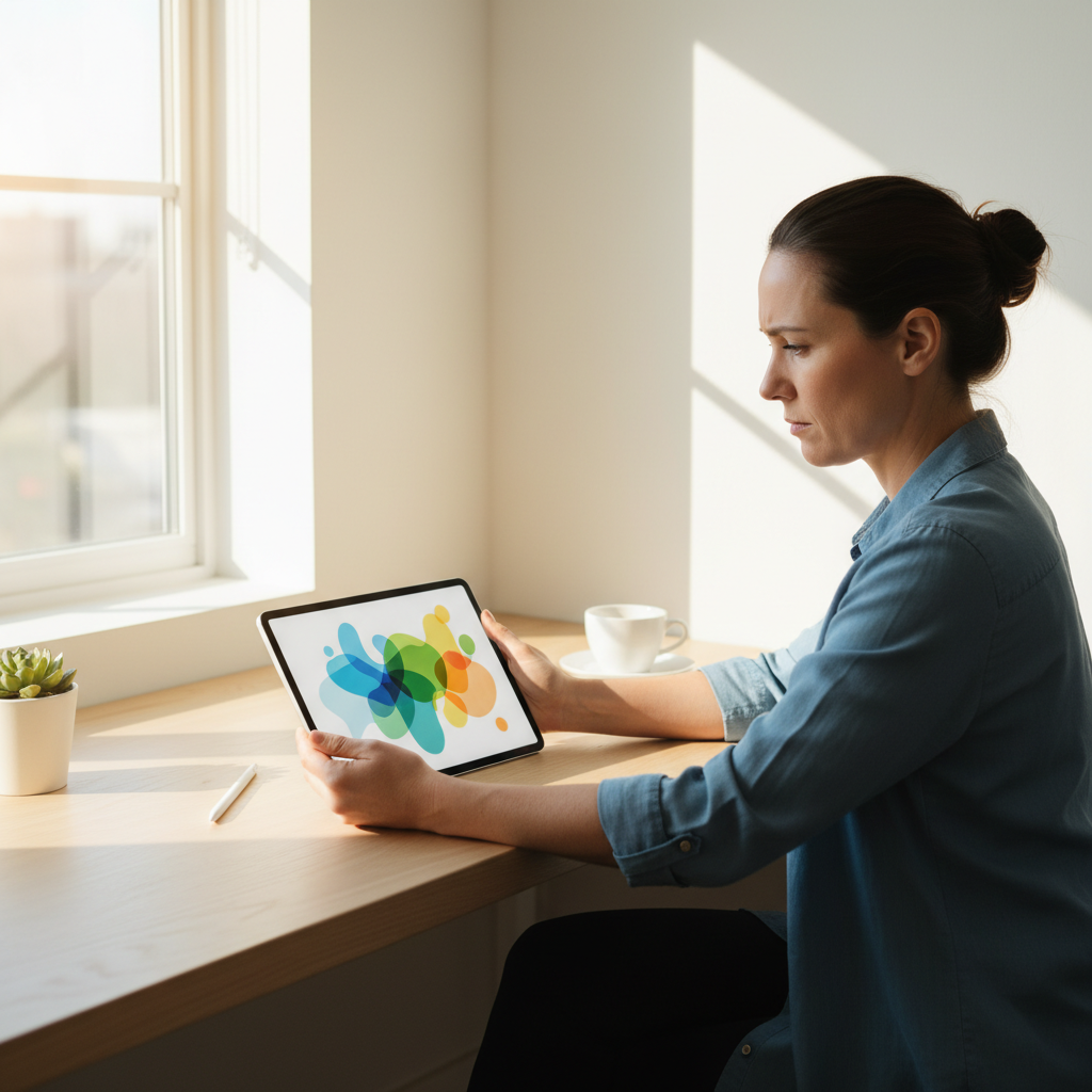 Verslininkas analizuoja duomenis planšetėje ir planuoja augimą