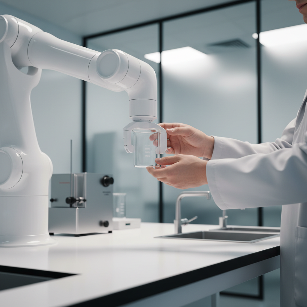 Žmogus ir robotas atliekantys užduotis biuro aplinkoje