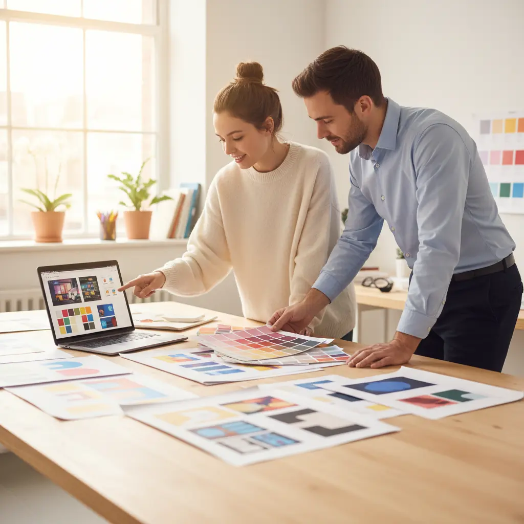 Dizaineris ir marketeris bendradarbiauja prie kūrybinių maketų